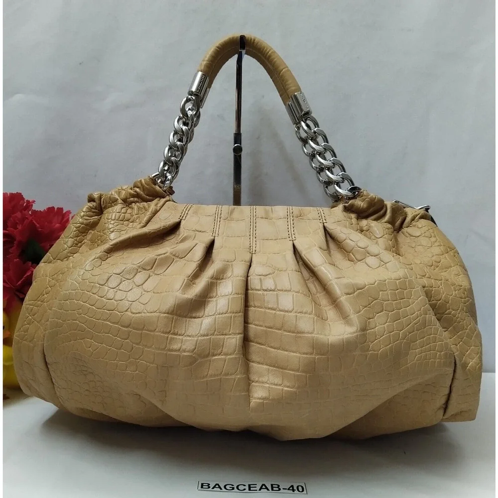 Michael Kors Tan Leather Crocodile Embossed Leather Chain Strap Shoulder Bag